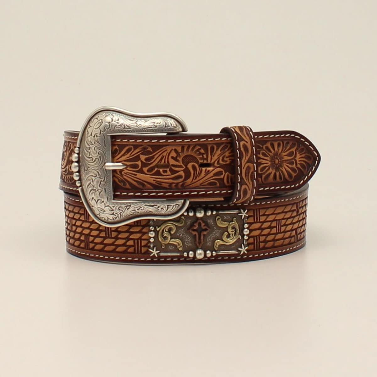Mens Western Bälte Floral Cross Concho