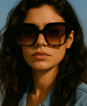 Sunset Oversized Solglasögon – Svart & Tortoise med Bruna Tonade Linser