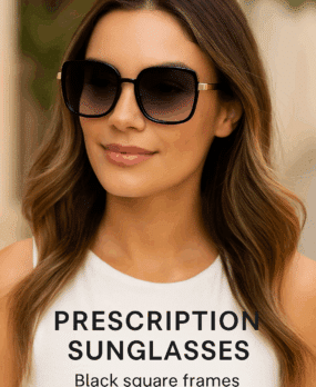 Bon Tinted Solglasögon med styrka – Svarta fyrkantiga bågar med tonade linser