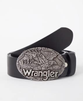 Wrangler Eagle Belt - svart westernbälte med detaljerat silverfärgat spänne och örn.